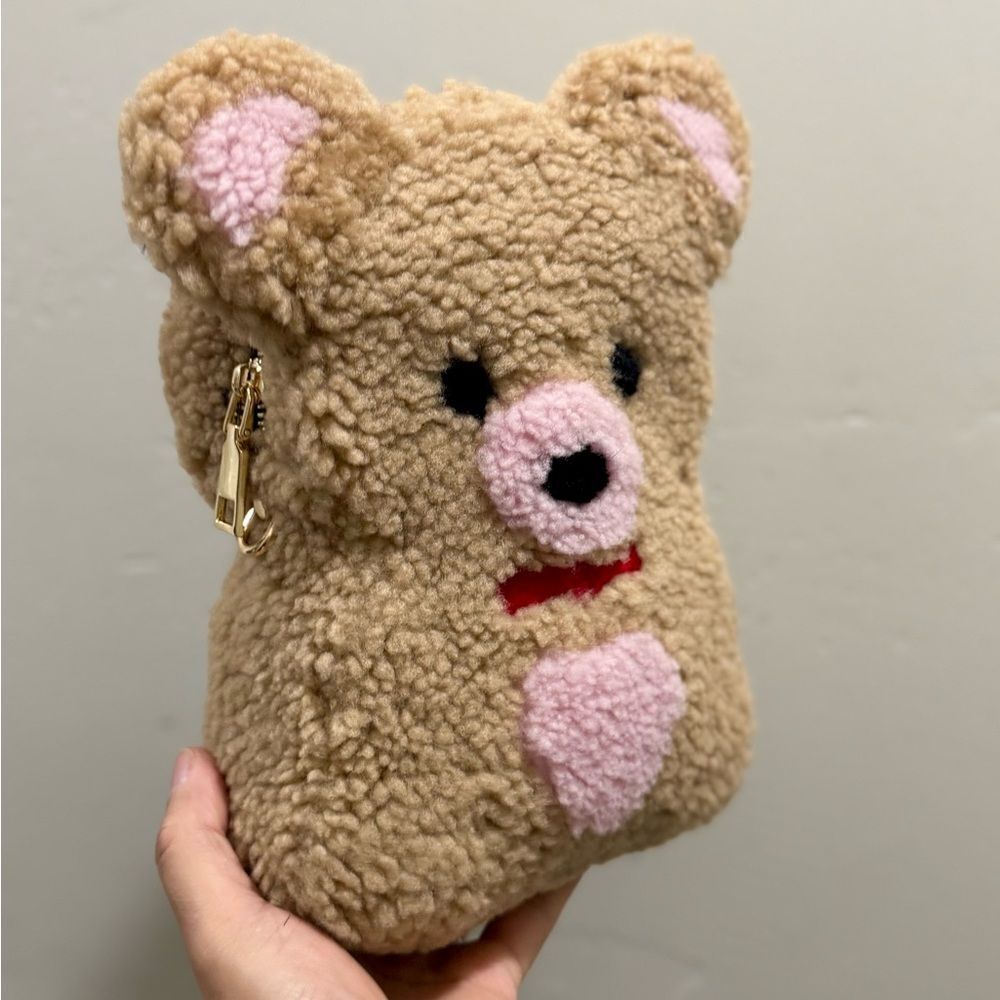 Colorblock Handmade Cute Real Shearling Teddy Bear Purse/Crossbody/Phone Pouch - Picture 4 of 16